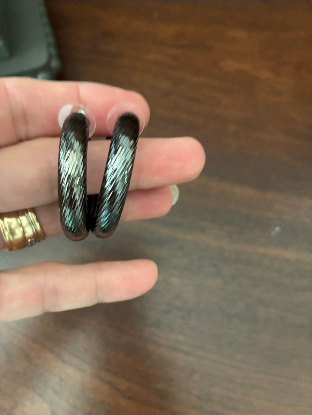 Iridescent Black Hoop Earrings
